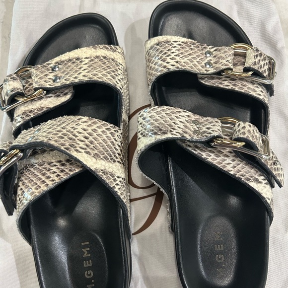 M. Gemi Shoes - M. Gemi Snakeskin Pattern Sandals - Black and Cream